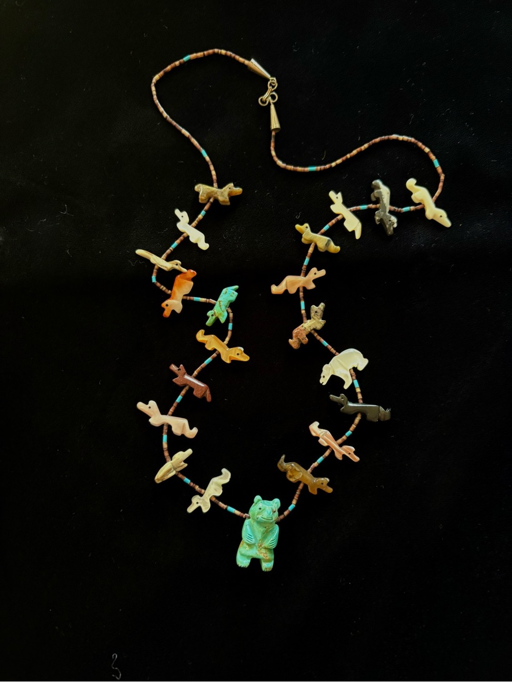 Multicolor Bear & Animal Fetish Necklace - Women Jewelry -Native American Zuni